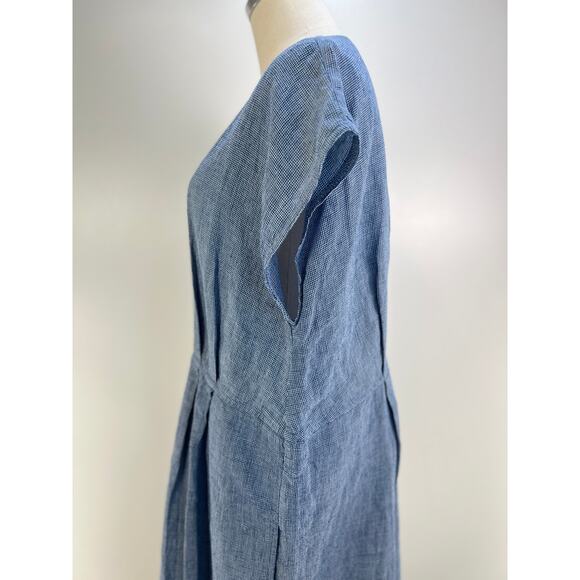 Poetry Linen Button Through Dress Blue Midi - Picture 5 of 9